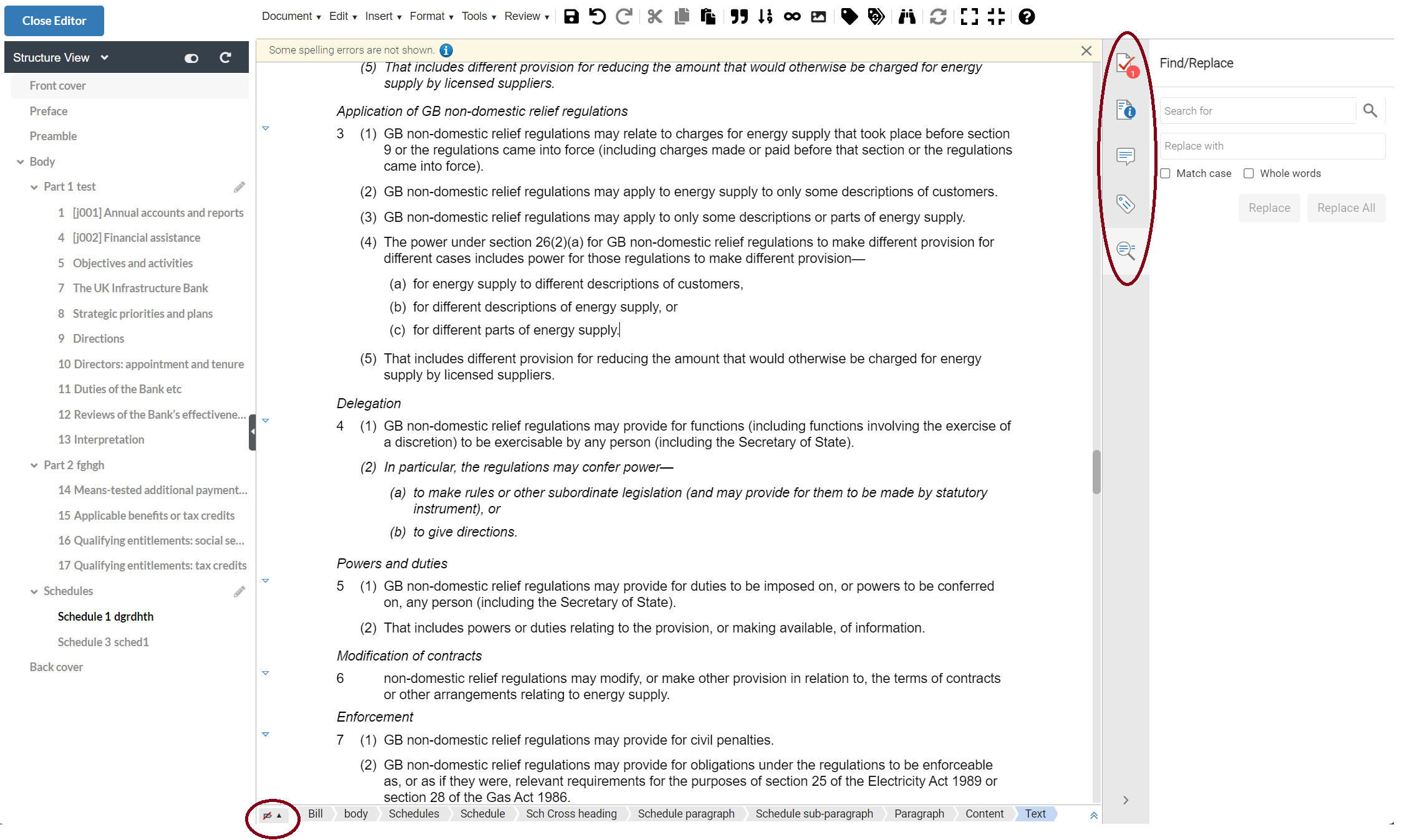 screenshot of the Lawmaker Editor with the side panel icons highlighted